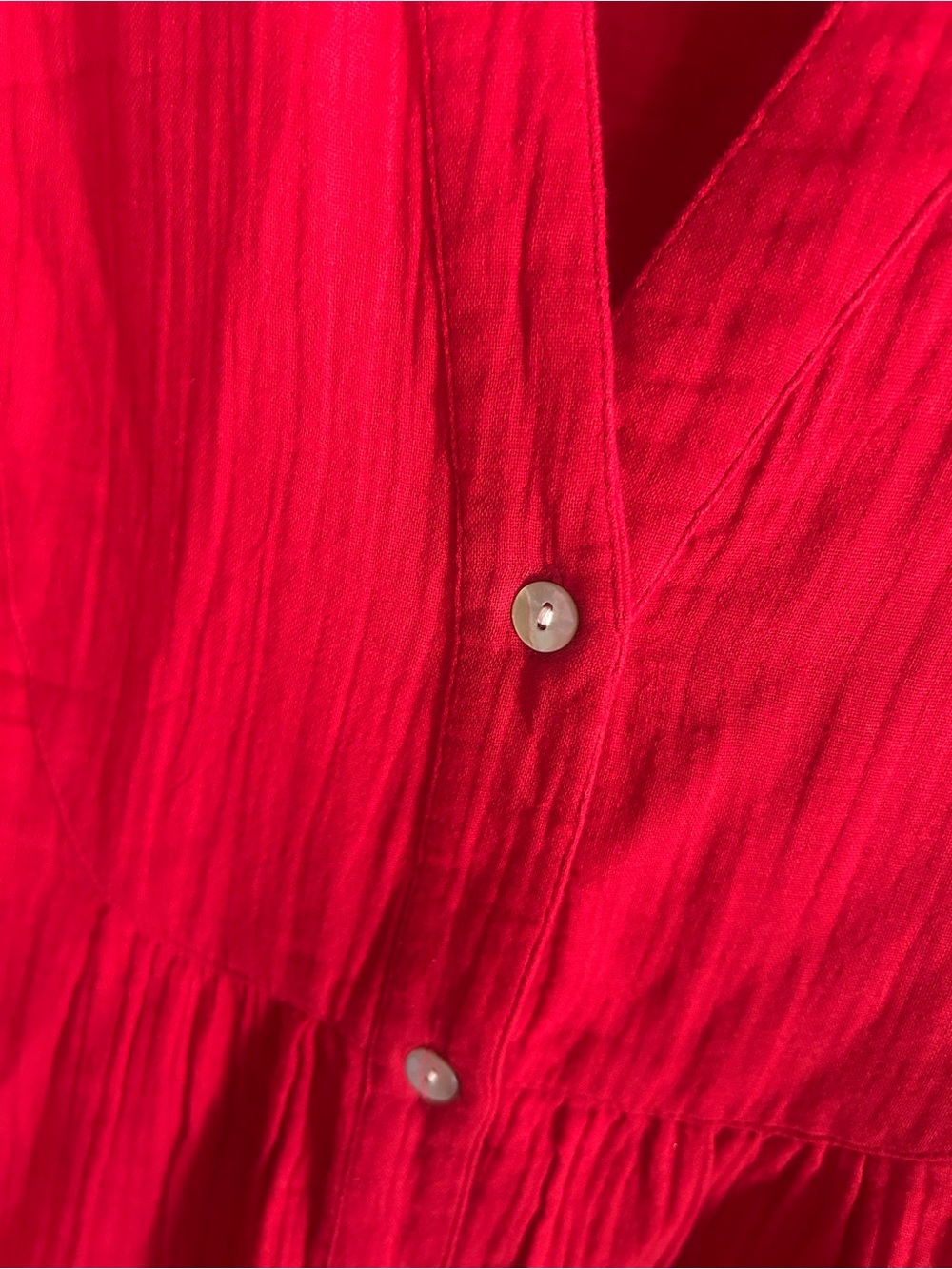 Quince Women's Red Button-Front Tunic Tiered Dress - Picture 3 of 6